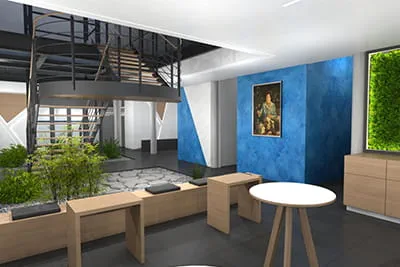 Rendering del progetto di illuminazione – Vista sulla zona del salotto