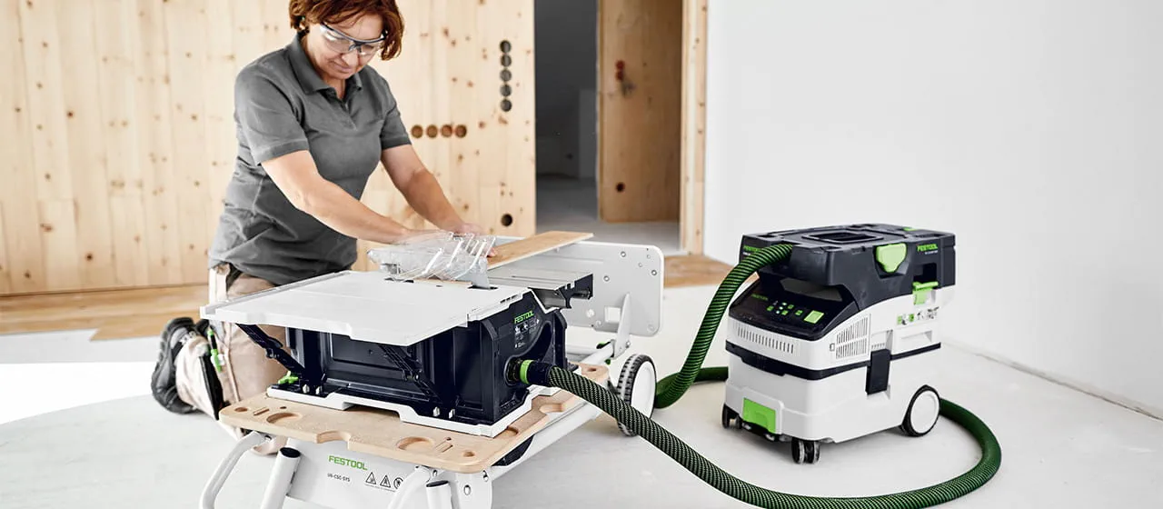 La sega da banco è il partner ideale per i nuovi aspiratori a batteria Festool CTC SYS, CTC MINI e MIDI.